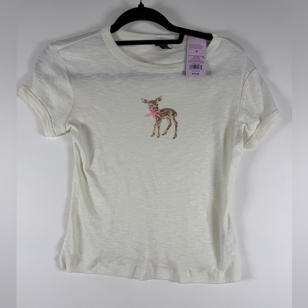 Wild Fable Big Girl Women’s Cream Short Sleeve T Shirt Crop Top Deer XS & M - Picture 3 of 10